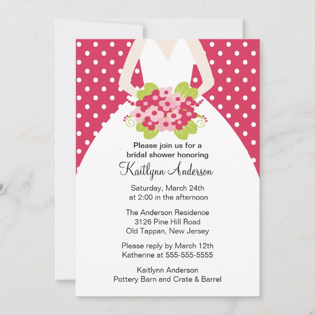 Invitation à la nuptiale avec une poupée rose Polk (Devant)