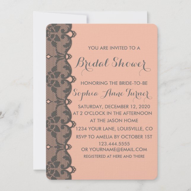Invitation à la nuptiale de dentelle gris de pêche (Devant)