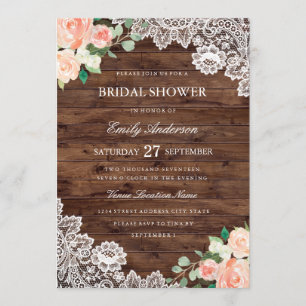 Invitation à la nuptiale Floral Rustic Wood Lace