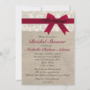 Invitation à la nuptiale Royal Red Lace Burlap