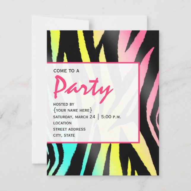 Invitation à la partie d'impression Neon Zebra (Devant)