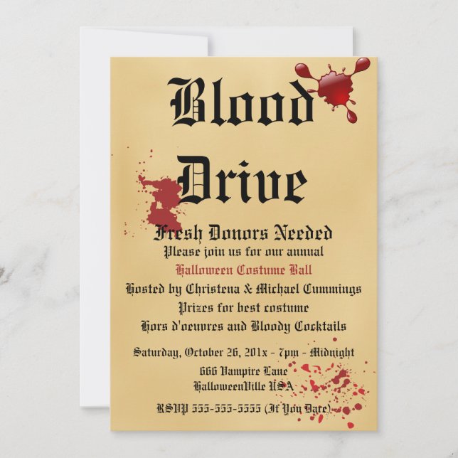 Invitation à la partie Halloween de Blood Drive Va (Devant)