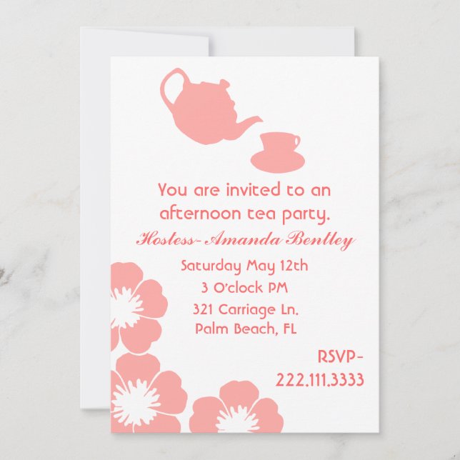 Invitation à la Peach and White Tea Party (Devant)