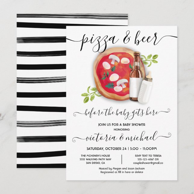 Invitation à la pizza et au Baby shower de la bièr (Devant / Derrière)