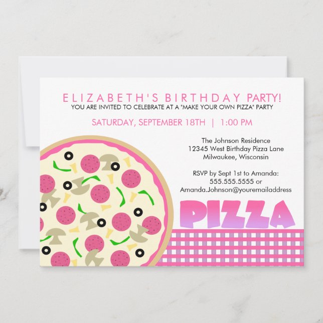Invitation à la Pizza Party Pink and Purple (Devant)