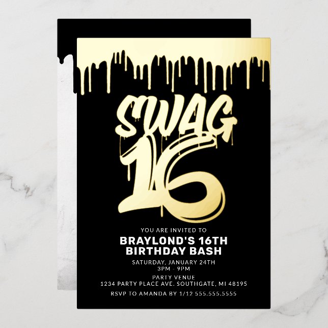 Invitation à la poupée Swag 16 Anniversaire (Recto/Verso)