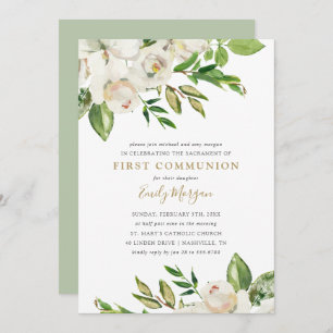Invitation à la première communion des fleurs doré