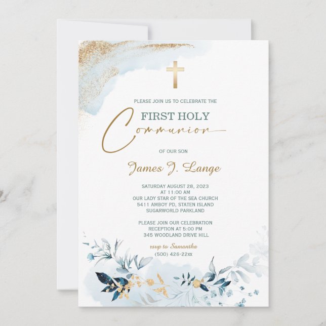 Invitation à la Première Communion Garçon (Devant)