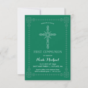 Invitation à la première communion, verte avec Cro