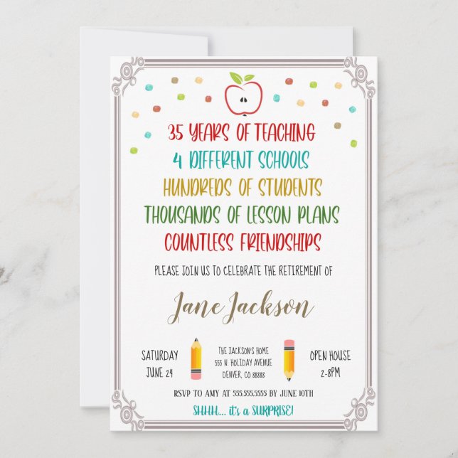 Invitation à la retraite d'un enseignant (Devant)