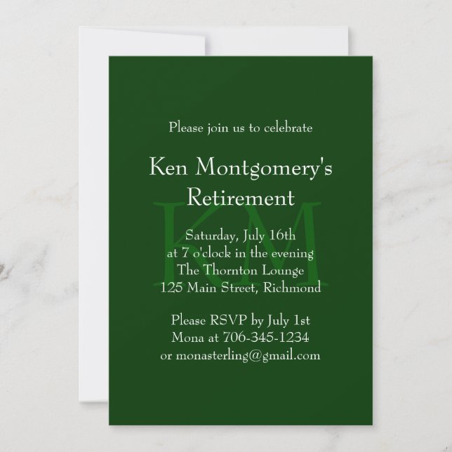 Invitation à la retraite pour monogramme vert clas (Devant)