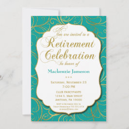 Invitation à la retraite Turquoise Gold Swirl Élég