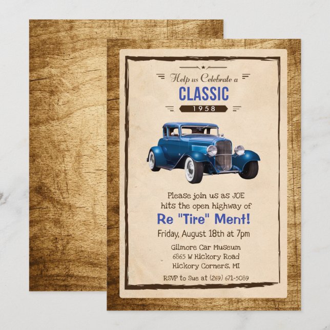 Invitation à la retraite Vintage voiture classique (Devant / Derrière)