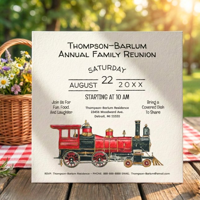 Invitation à la réunion de la famille du train rou (Red Train Family Reunion Invitation)