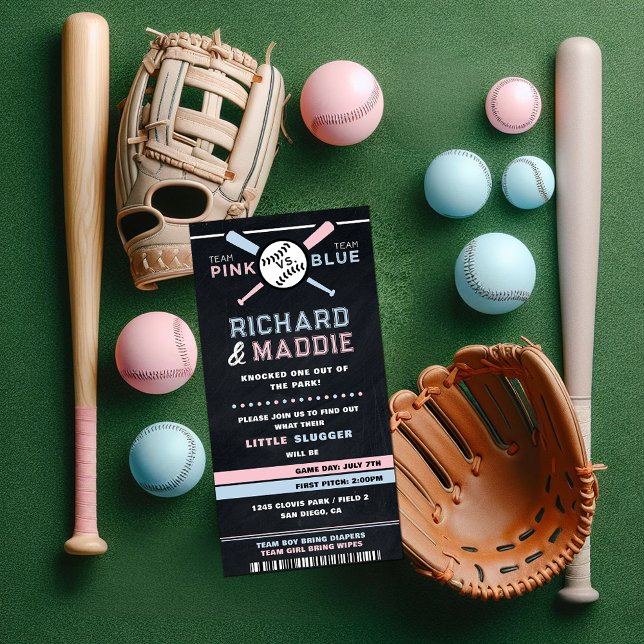 Invitation à la révélation du genre de baseball, b (baseball ticket pink and blue gender reveal invitation)