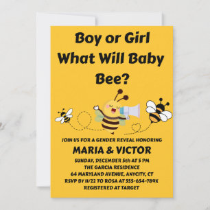 Invitation à la révélation du sexe de bébé abeille