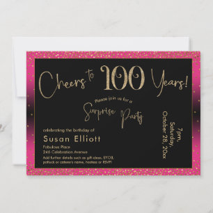 Invitation À la santé de 100 ans Surprise Anniversaire Rose p