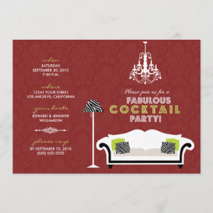 Invitation à la soirée cocktail Chic Zebra (en rou