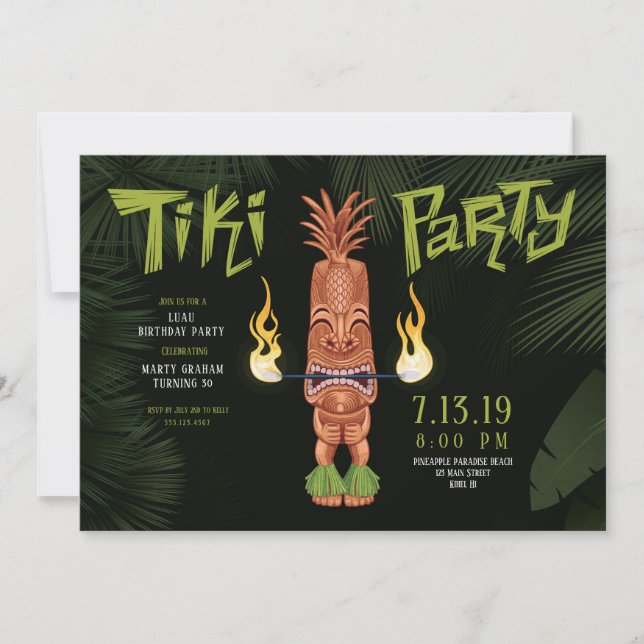 Invitation à la soirée d'anniversaire Tiki Luau (Devant)