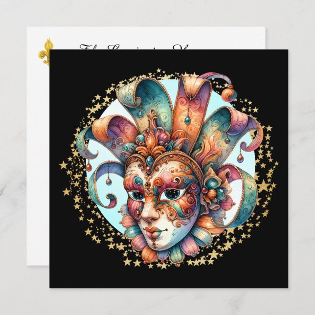 Invitation à la Soirée de Mardi Gras Masqué (Devant / Derrière)