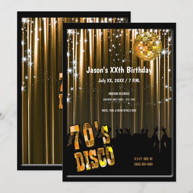 Invitation à la soirée disco rétro des années 70 (Devant / Derrière)