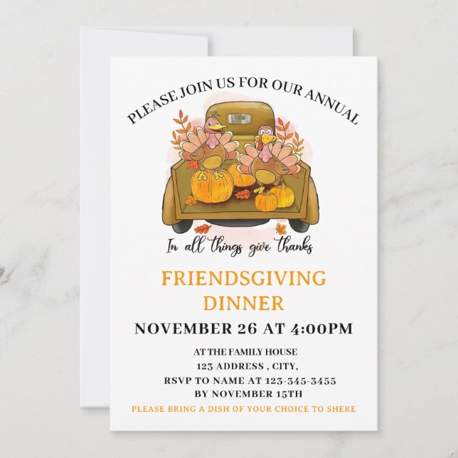 Invitation à la soirée Friendsgiving avec des citr (Devant)