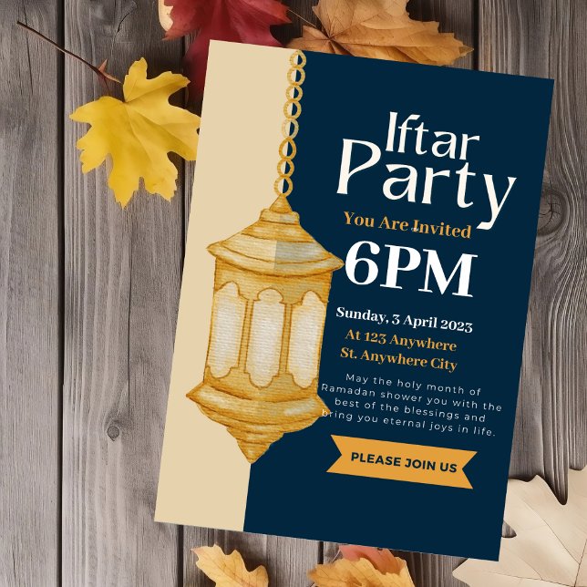 Invitation à la soirée Iftar de Ramadan bleu doux (Créateur téléchargé)
