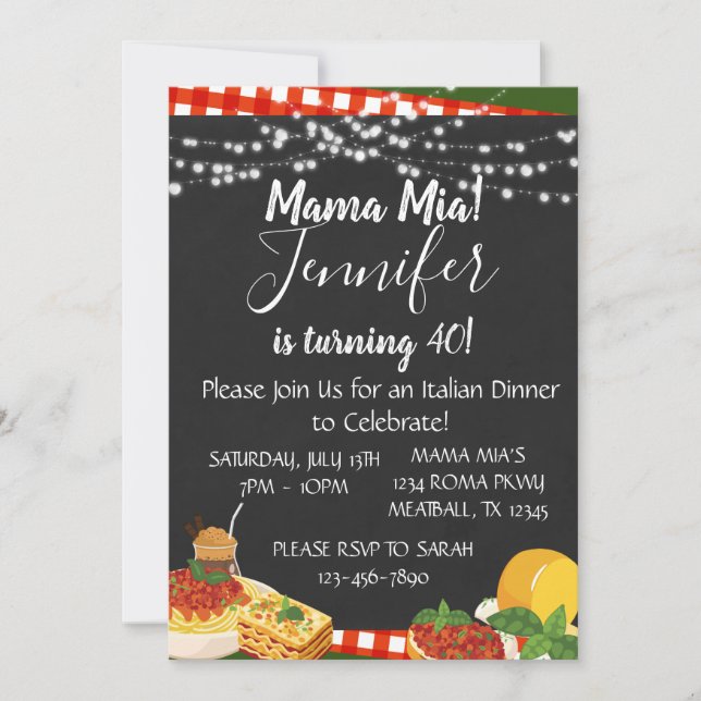 Invitation à la soirée italienne Mama Mia (Devant)