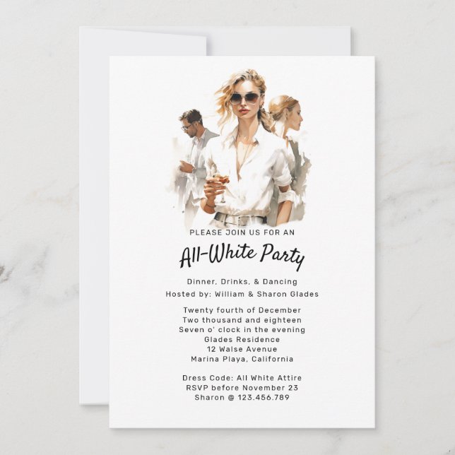 Invitation à la soirée tout en blanc (Devant)