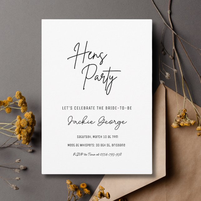 Invitation à la soirée White Black Simple Hens (Créateur téléchargé)