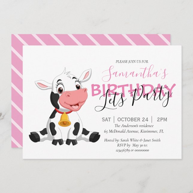 invitation à la vache de fête d'anniversaire (Devant / Derrière)