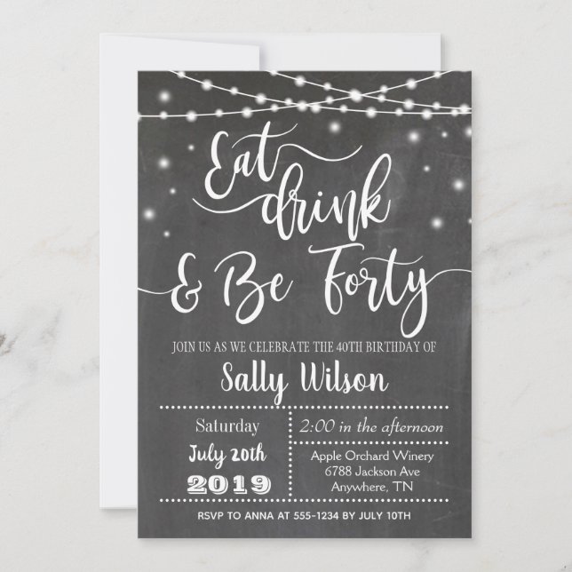 Invitation à l'anniversaire 40e anniversaire Buvez (Devant)