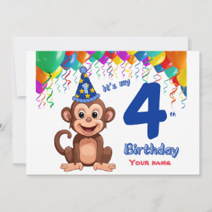 Invitation à l'anniversaire 4, fête des singes Per