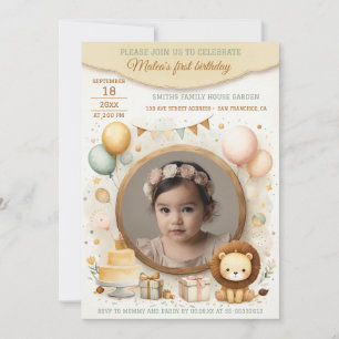 Invitation à l'anniversaire avec un lionceau Cadre