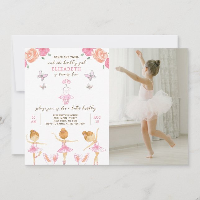Invitation à l'anniversaire de Ballerina rose avec (Devant)