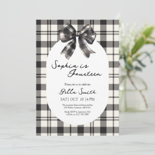 Invitation à l'anniversaire de Black Plaid Bow