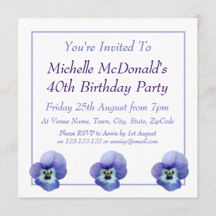 Invitation à l'anniversaire de Blue Pansy
