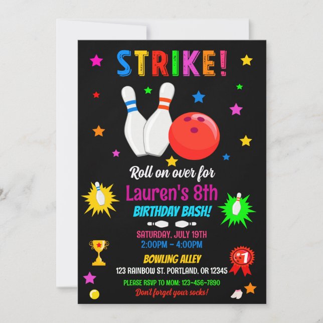 Invitation à l'anniversaire de bowling Grattez-vou (Devant)