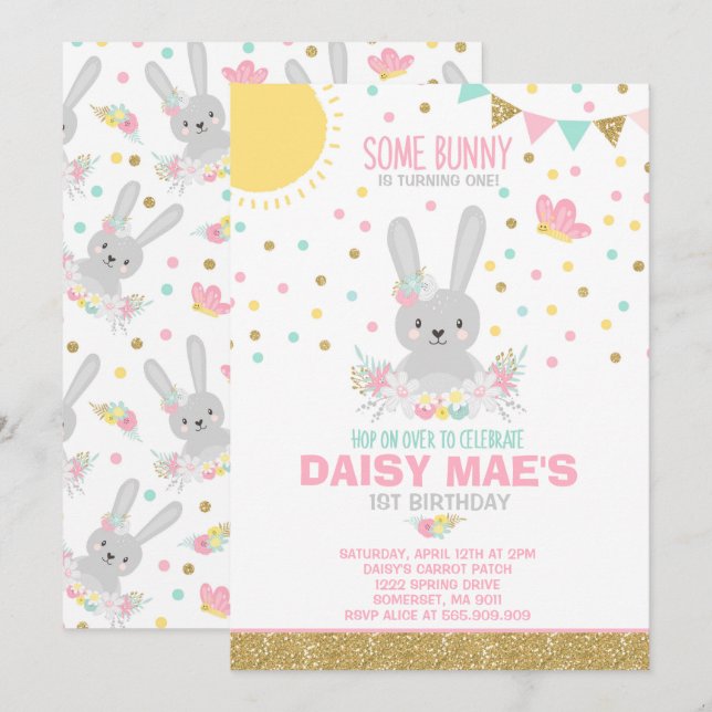 Invitation à l'anniversaire de Bunny Anniversaire  (Devant / Derrière)