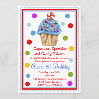 Invitation à l'anniversaire de Candy Cupcake
