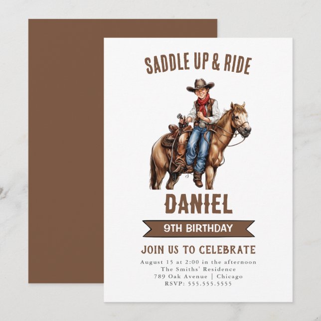 Invitation à l'anniversaire de Cowboy (Devant / Derrière)