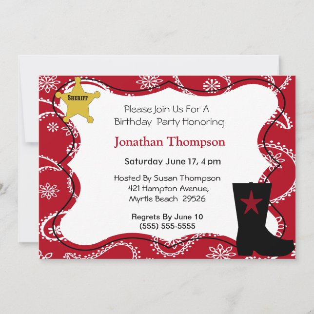 Invitation à l'anniversaire de Cowboy (Devant)