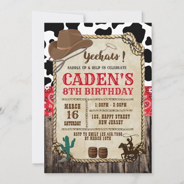 Invitation à l'anniversaire de Cowboy (Devant)