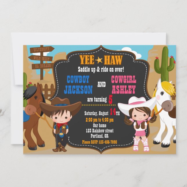 Invitation à l'anniversaire de Cowboy et Cowgirl W (Devant)