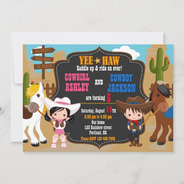 Invitation à l'anniversaire de Cowboy et Cowgirl W (Devant)
