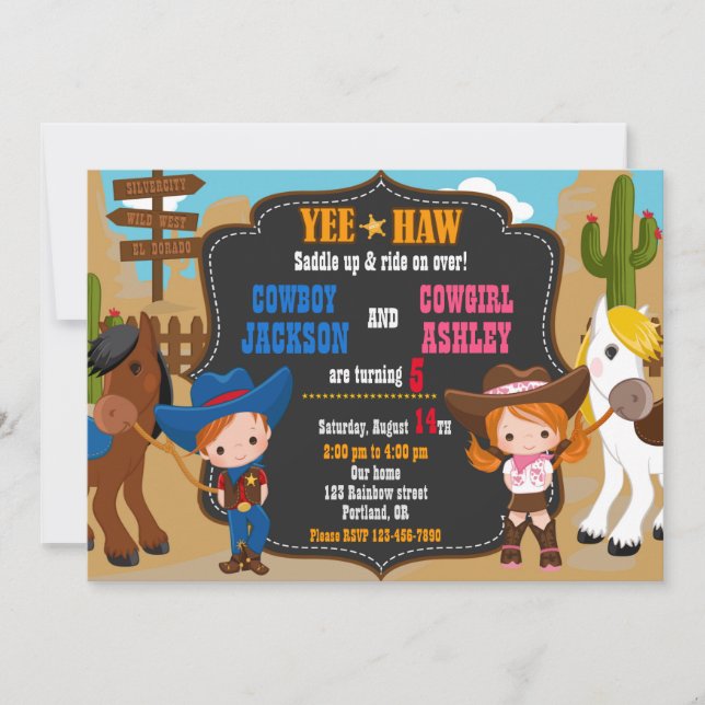 Invitation à l'anniversaire de Cowboy et Cowgirl W (Devant)