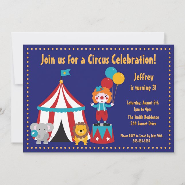 Invitation à l'anniversaire de Cute Circus Kid (Devant)
