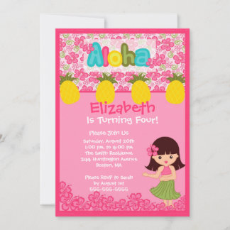 Invitation à l'anniversaire de CUTE Hula Girl PInk