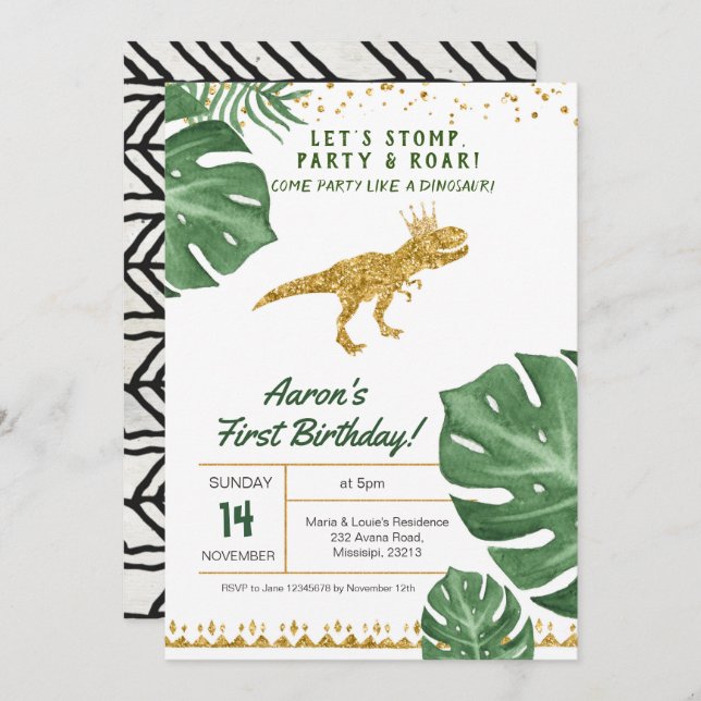 Invitation à l'anniversaire de dinosaure (Devant / Derrière)