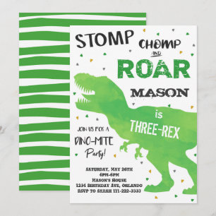 Invitation à l'anniversaire de Dinosaure à trois r